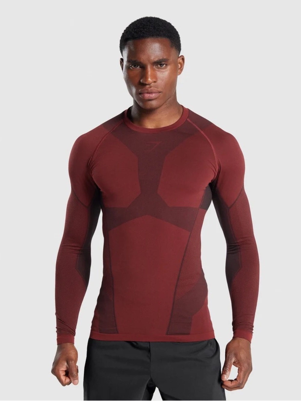 Gymshark Free Force Seamless Long Sleeve Shirt Men Burgundy Muscle Fit Size: XL